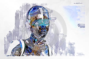 3D illustration of a cyborg with artificial intelligence