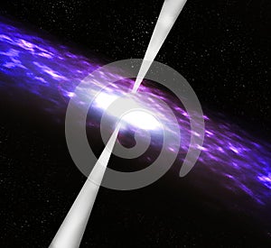 3d illustration of a deep space Pulsar with bright beams of light