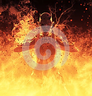 3D Illustration Demon Woman Burns In A Hellfire