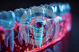 3D illustration of a dental implant in human jaw. Generative AI