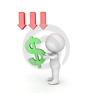 3D illustration depicting the depreciation in value of the American dollar
