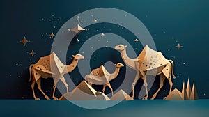 3D illustration depicts a stunning camel in the vast and beautiful desert landscape. Ai Generated