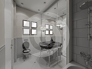 3D illustration of design of a bathroom in classical style