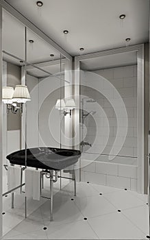 3D illustration of design of a bathroom in classical style