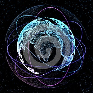 3d illustration of detailed virtual planet Earth. Technological digital globe world.