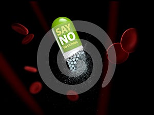 3d Illustration of dissolve Capsule with word Say no to doping