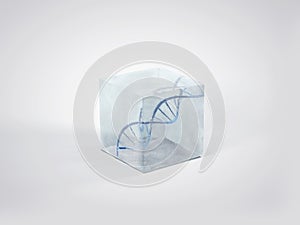 3D illustration of DNA double helix in ice cube.