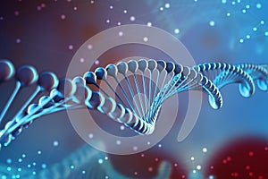 3d Illustration of DNA molecule. The helical blue molecule of a nucleotide in organism like in space. Concept genome