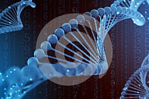 3d Illustration of DNA molecule. The helical blue molecule of a nucleotide in organism like in space. Concept genome