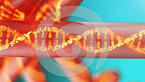 3D Illustration DNA molecule, its structure. Concept human genome. DNA molecule with modified genes. Conceptual