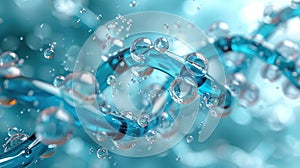 3D illustration of a DNA strand with water droplets