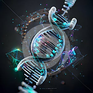 3D illustration DNA structure in blue and black background. 3D rendering