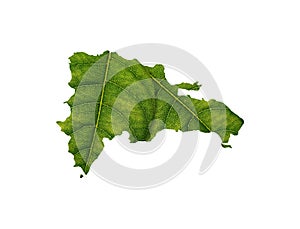 3D illustration of Dominican map made of green leaves on white background - concept of ecology