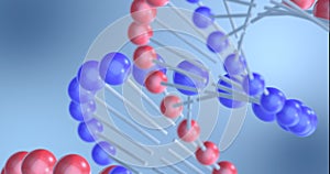 3d illustration of double helix dna model on blue background. Medical science, genetic biotechnology, chemistry biology concept