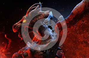 3d illustration of dragon with fire