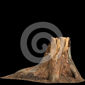 3d illustration of dry tree stump isolated on black background