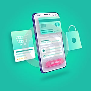 3d Illustration E-Commerce Online Shopping Payment Process Mobile Application Premium Vector