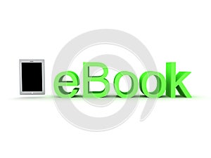 3D illustration of ebook text with graphic tablet next to it