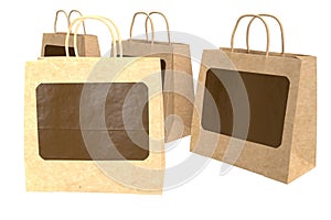 3D illustration: Eco shopping bags out of brown recycling paper