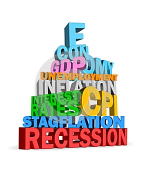 3d illustration of economy concept leading to recession on white background