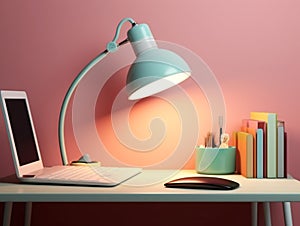 3D illustration of an electric table lamp, placed on a table.