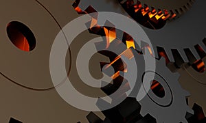 3d illustration engine gear wheels, industrial background