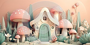 3D Illustration Of Fabulous House In Pastel Colors