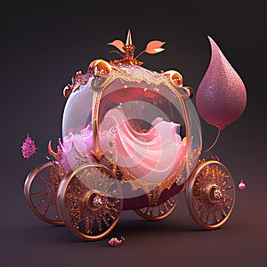 3d illustration of a fairy tale carriage with purple and pink flowers