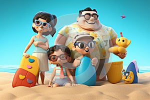 3d illustration of a family going to the beach. Generative AI