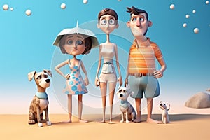 3d illustration of a family going to the beach. Generative AI