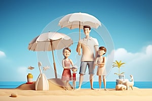 3d illustration of a family going to the beach. Generative AI