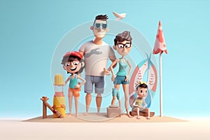 3d illustration of a family going to the beach. Generative AI