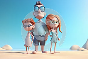 3d illustration of a family going to the beach. Generative AI