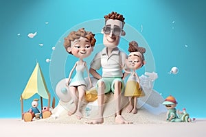 3d illustration of a family going to the beach. Generative AI