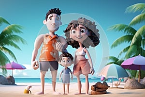 3d illustration of a family going to the beach. Generative AI