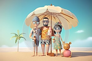 3d illustration of a family going to the beach. Generative AI