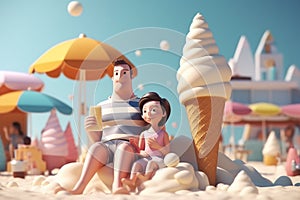 3d illustration of a family going to the beach. Generative AI