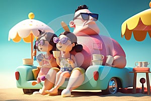 3d illustration of a family going to the beach. Generative AI