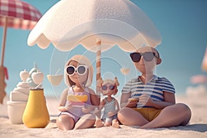 3d illustration of a family going to the beach. Generative AI