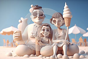 3d illustration of a family going to the beach. Generative AI