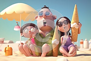 3d illustration of a family going to the beach. Generative AI