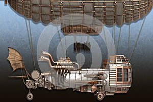 3d illustration of a fantasy airship in steampunk style