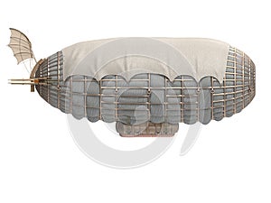 3d illustration of a fantasy airship in steampunk style on isolated white background