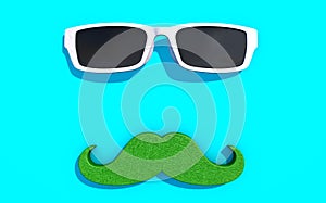 3D illustration Father`s Day. Mustache and sunglasses in vibrant colors