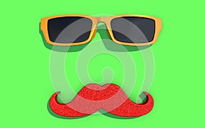 3D illustration Father`s Day. Mustache and sunglasses in vibrant colors