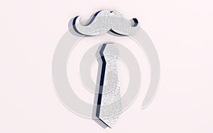 3D illustration Father`s Day. White mustache and tie