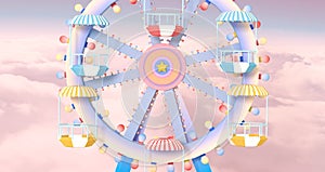 3D Illustration. Ferris wheel against beautiful pastel sky