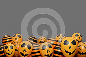 3D illustration festival halloween concept,halloween orange balloon text and ghost balloon on gray background