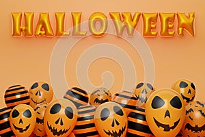 3D illustration festival halloween concept,halloween orange balloon text and ghost balloon on orange background