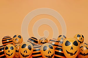 3D illustration festival halloween concept,halloween orange balloon text and ghost balloon on orange background